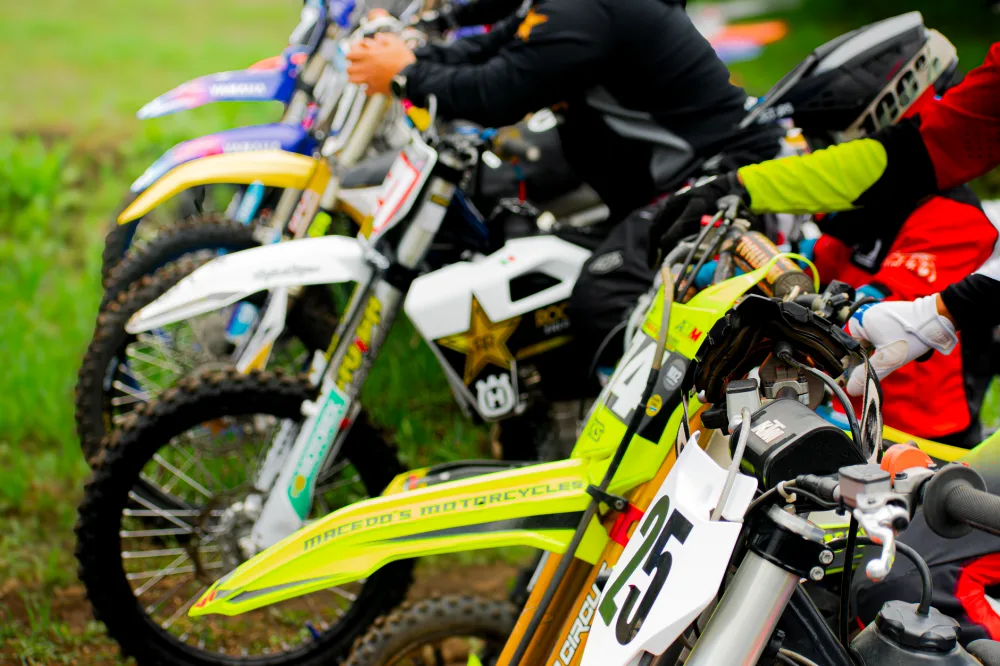 A lineup of motocross bikes ready for competition in Ciudad de México, México.